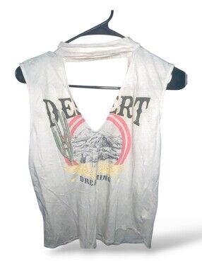 Express Beige Desert Graphic Cutout Tank with Red and Yellow Accents